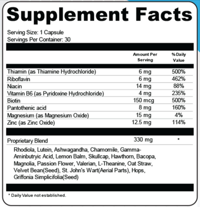 Vista Clear Supplement Fact