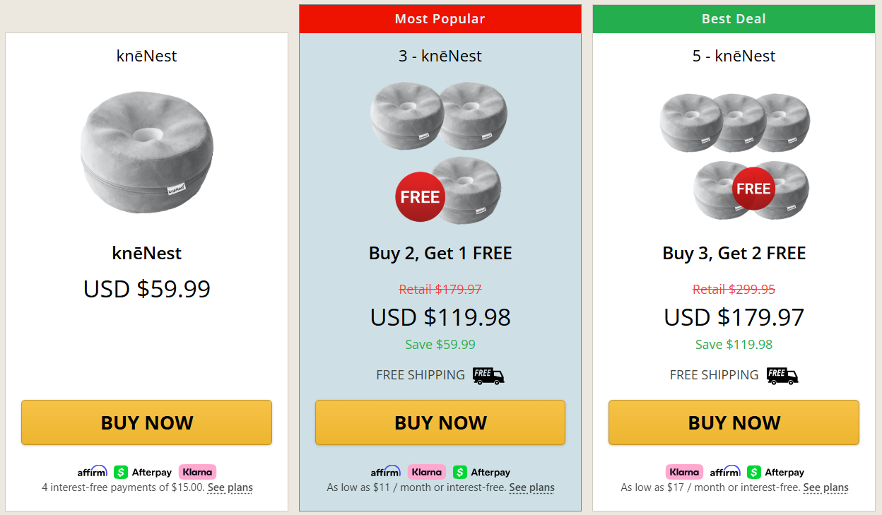 KneNest Knee Pillow pricing details